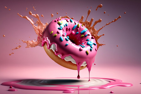 pink glazed donut on pastel pink backgroundの素材