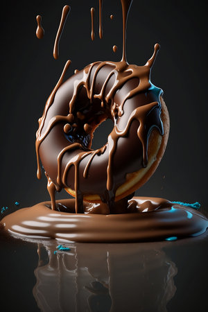 chocolate glazed donut on black backgroundの素材