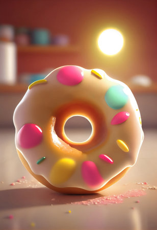 cute glazed donut on table surfaceの素材