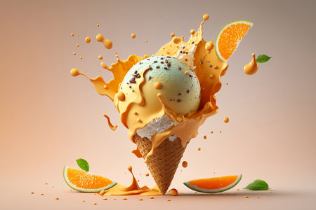 ice cream with fruits on pastel backgroundの素材