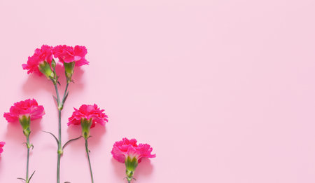 pink carnation flowers on pink backgroundの写真素材
