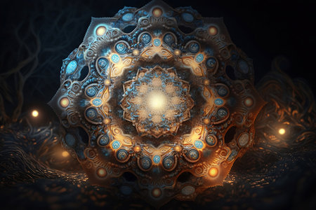 detailed abstract symmetrical pattern on dark backgroundの素材