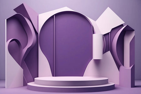 abstract scene with geometric shapes in purple and white colorsの素材