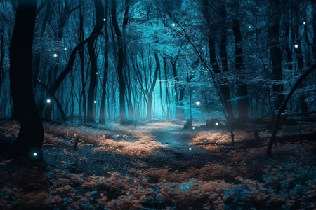 fantasy glowing forest at nightの素材