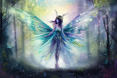 colorful fantasy landscape with fairy wingsの素材