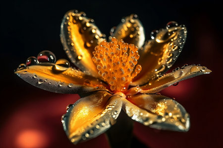 colorful fantasy marigold flower with water drops close upの素材