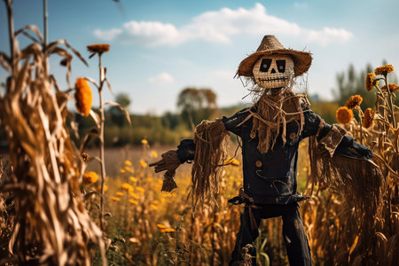 scarecrow in autumn field in daylightの素材