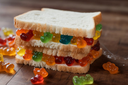 sandwich with colorful gummy bearsの素材