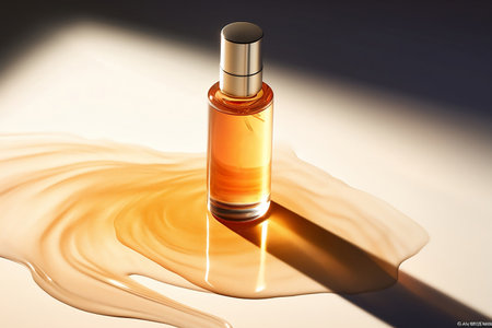 perfume bottle splash on surfaceの素材