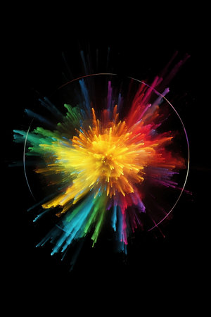 circle of colorful explosions of smoke on black backgroundの素材