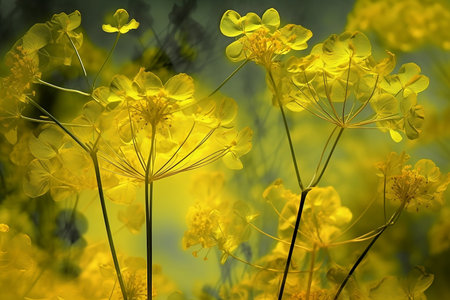 abstract yellow translucent flowers close upの素材