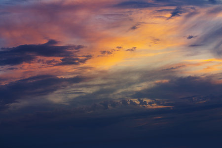 beautiful sky with clouds at sunsetの写真素材