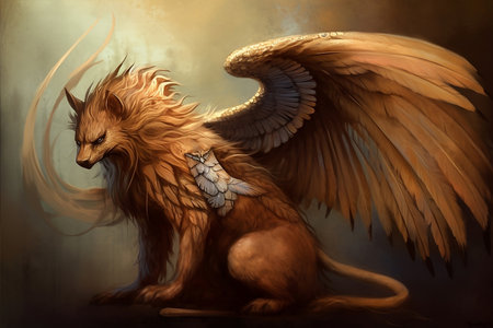 mystical animal predator with large wingsの素材