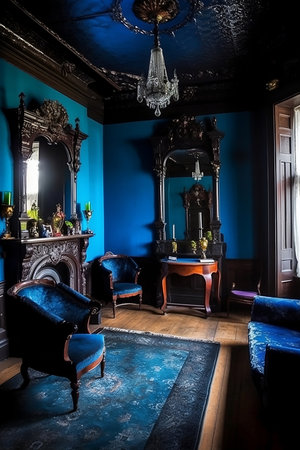 old room styled in victorian design interior in blue colorの素材