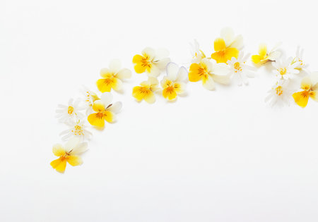viola flowers on white backgroundの写真素材