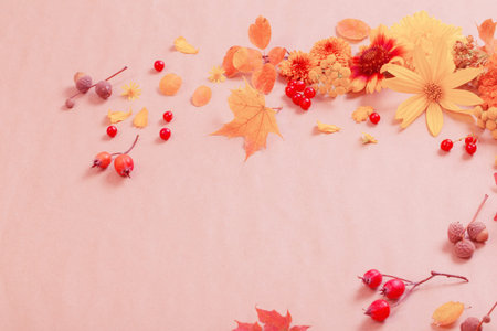 autumn flowers and leaves on paper background