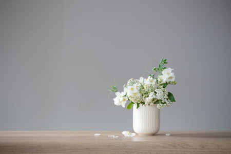 white summer flowers on gray backgroundの写真素材