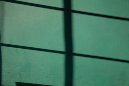 background of green wall with shadow and sunlightの写真素材