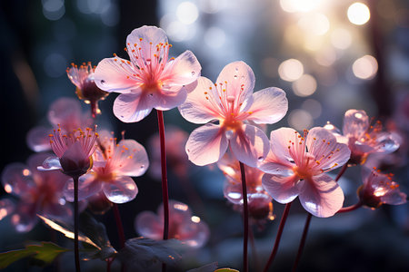 magical translucent pink flowers close upの素材