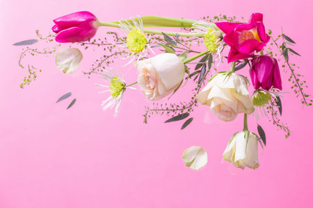 flowers and plants on pink background