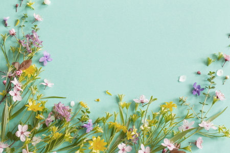 wild spring flowers on paper backgroundの写真素材
