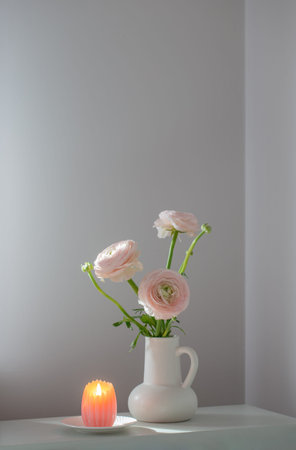 spring flowers in vase in white modern interior