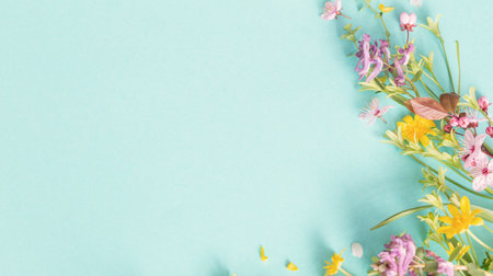 wild spring flowers on paper backgroundの写真素材