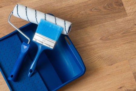 tools for painting walls on the floorの写真素材