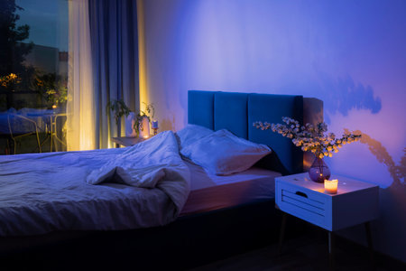 cozy beautiful decorations in night bedroom