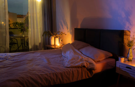 cozy beautiful decorations in night bedroom