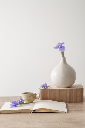 eco-friendly flower arrangement in a vase in light natural tonesの写真素材