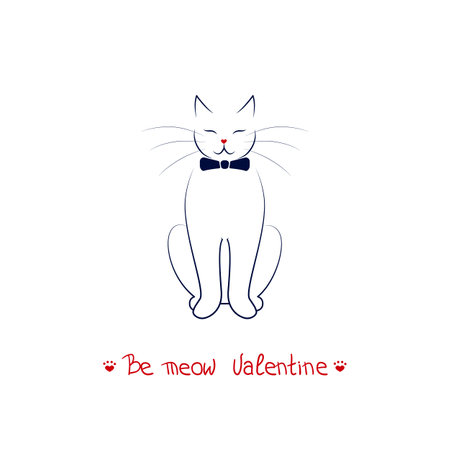 Be meow valentine. Illustration of cute cat in love isolated on white background.のイラスト素材