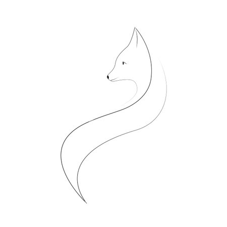 Fox sketch logo in linear style. Black outline on a white background. The vector illustration is...