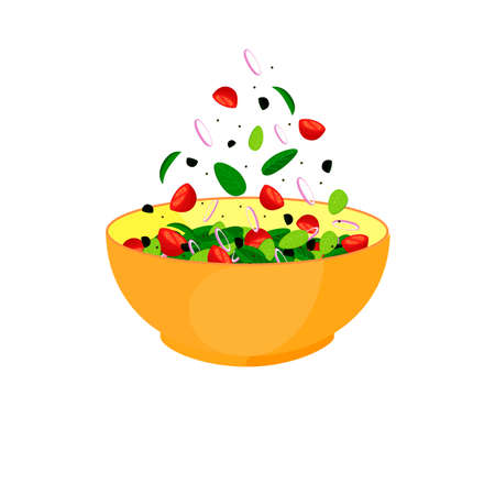 Vector Isometric Illustration Of Fresh Vegeterian Salad Isolated On White Background, cooking food.のイラスト素材