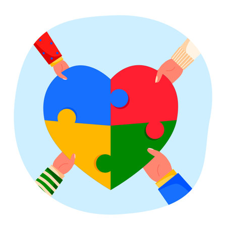 Autism awareness heart with jigsaw puzzle symbol hands familyのイラスト素材