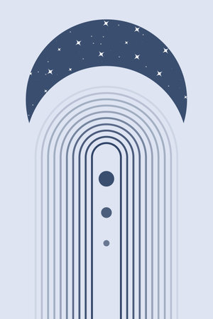 Rainbow Boho, bohemian print, Minimalist Decor, Abstract Poster, Nursery wall art, Blue color vector, Scandinavian, Modern Nurseryのイラスト素材