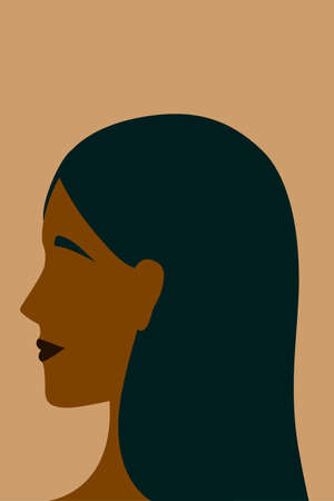 Abstract female face profile, style of minimalism, hand drawn. Packaging, wallpaper, poster, room interior decor, design for textiles, postcard, concept clipart vectorのイラスト素材