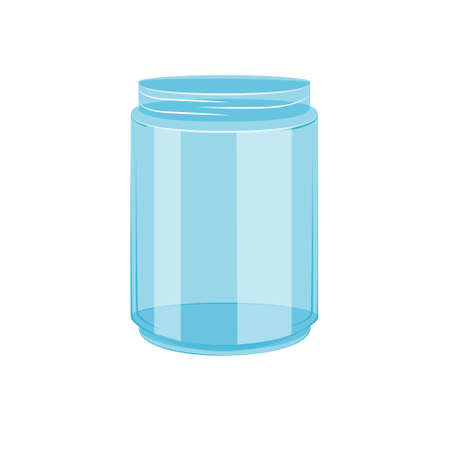 An empty glass jar without a lid. Vector illustration in the flat cartoon style on a white background in isolation. Container for seeds, grains, species, jam or conservationのイラスト素材