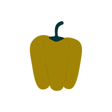 Flat yellow green pepper icon. Vector illustration on a white background. Vegetable icon in a flat cartoon drawn styleのイラスト素材