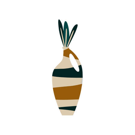 Abstract modern vase with tropical leaves on a white background. Fashionable minimalism of fashionable art in the apartment style minimal poster print. Vector hand-drawn illustrationのイラスト素材