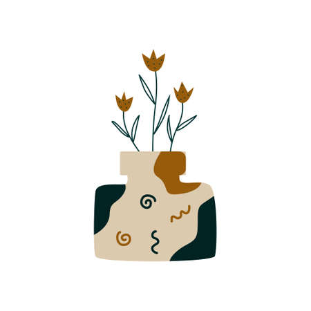 Bells in a vase. A jug of flowers. Scandinavian style. Vector illustration in a flat cartoon style, isolated on a white backgroundのイラスト素材