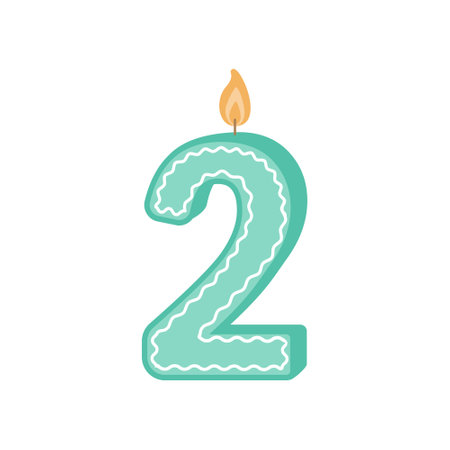 Illustration of a birthday candle number. The number two candle. A green candle for the second birthday. Vector illustration on a white background isolated in a flat cartoon style.のイラスト素材