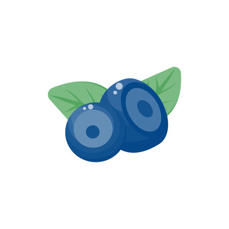 Vector icon of ripe blue blueberries. The bilberry emblem in a flat cartoon style is isolated on a...
