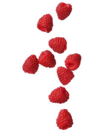 Raspberries isolated on white background, close-up