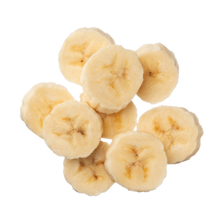 Banana slices isolated on white background, close upの写真素材