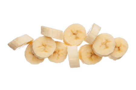 Banana slices isolated on white background, close upの写真素材