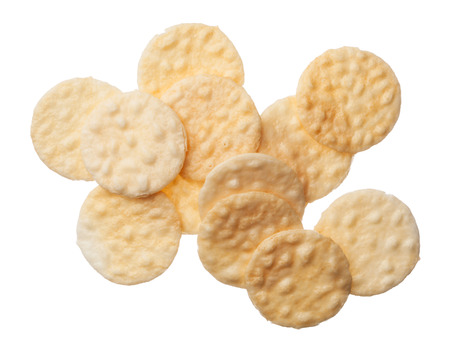 Rice crackers isolated on white background, close upの写真素材
