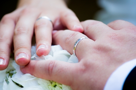 Hands with wedding ringの写真素材