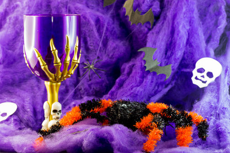 Halloween goblet - steam glass with skulls and spiderの写真素材