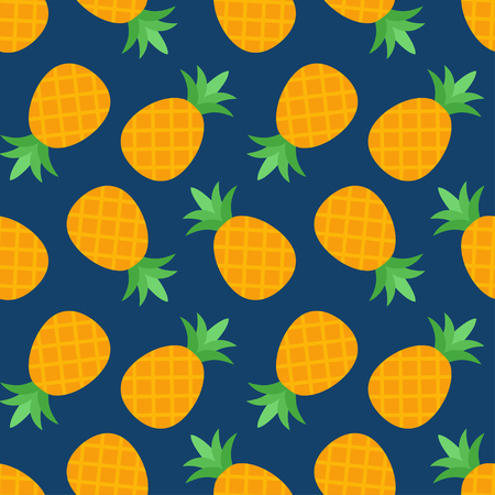Seamless pattern with pineapple on dark blue background. Vector illustrationのイラスト素材